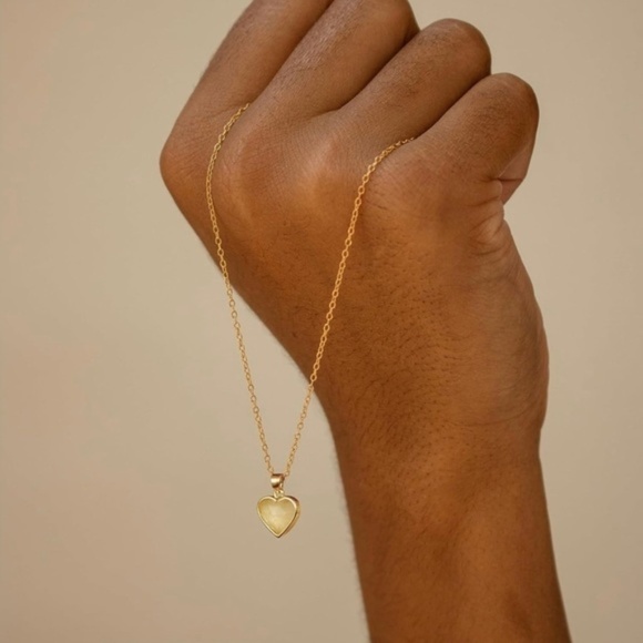 GOLD 14k Gold Plated Rose Quartz Heart Stone Necklace - Picture 3 of 5